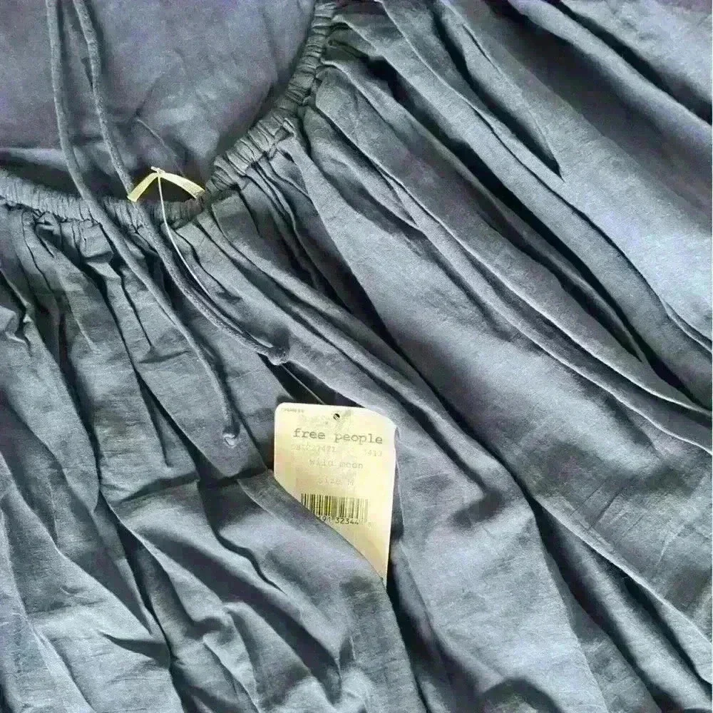 Free People Women's Hailey Cotton Ruffle Short Sleeve Mini Dress Navy M $148 NWT - Picture 8 of 12